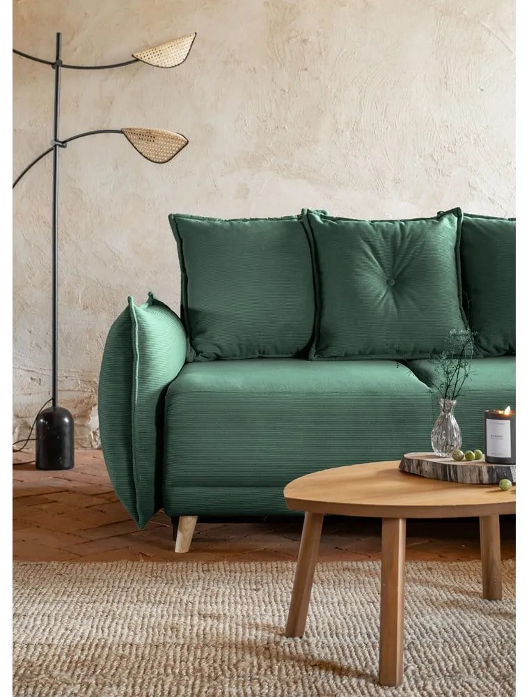 Divano letto in velluto a coste verde (angolo destro) Lazy Lukka - Miuform