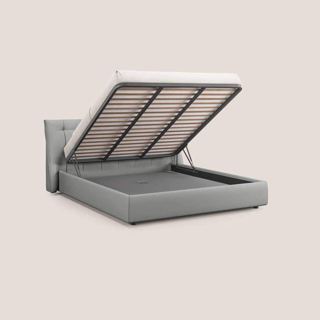 Clizia letto imbottito di design con vano contenitore in ecopelle impermeabile T04 grigio chiaro