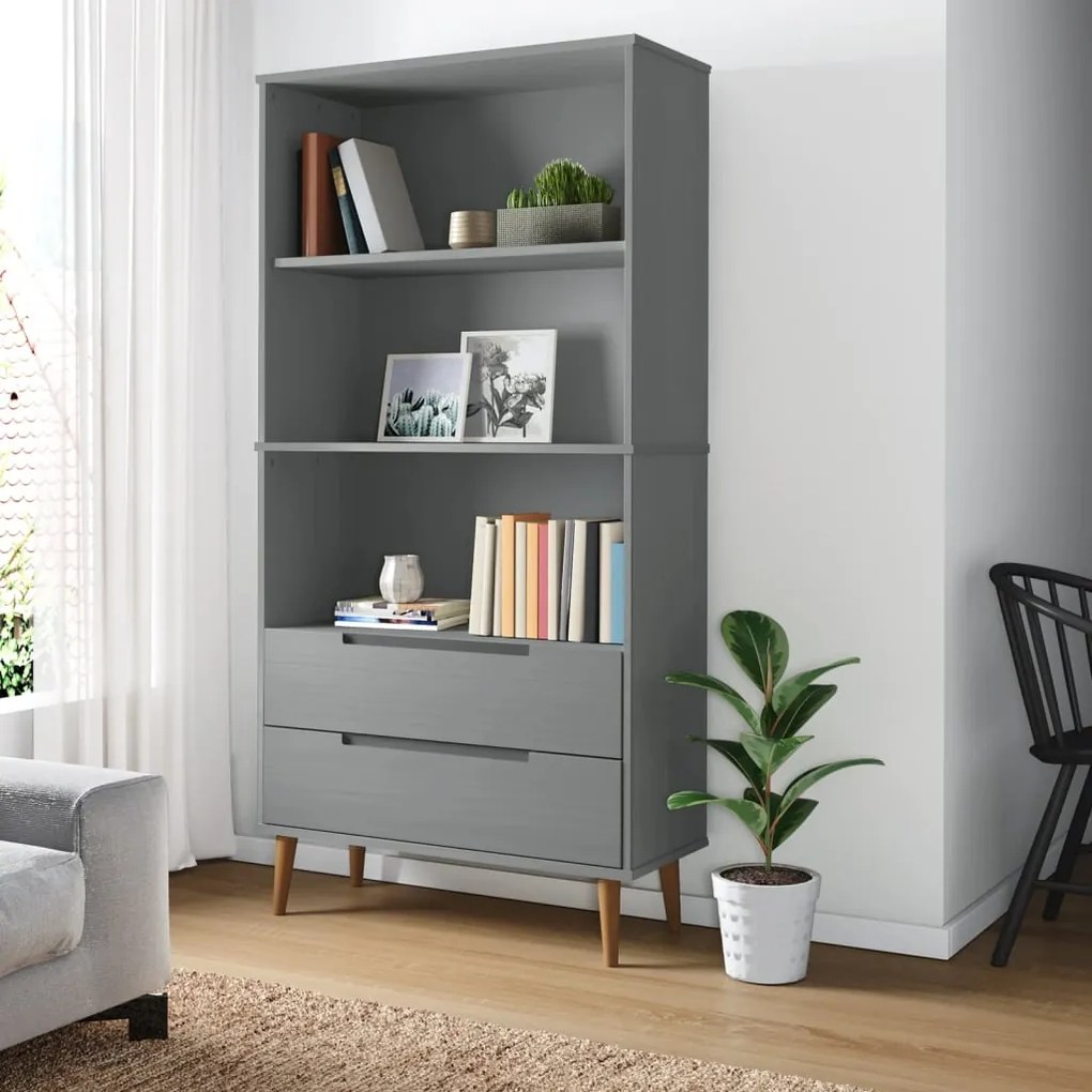 Libreria Molde Grigia 85x35x170,5 Cm İn Legno Massello Di Pino /