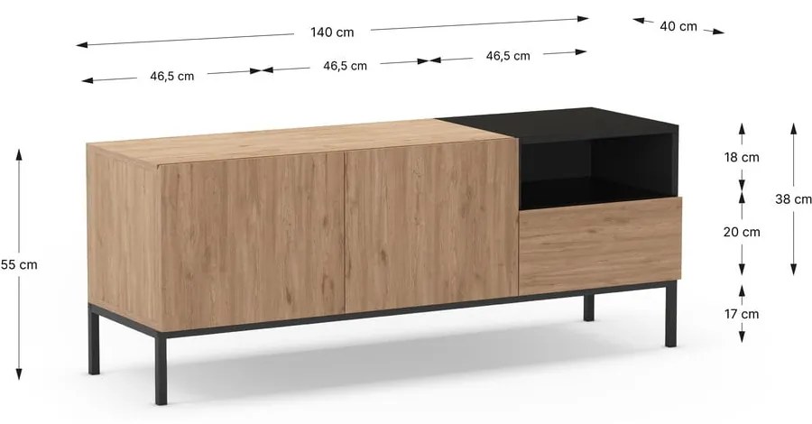 Mobile TV color legno naturale 140x55 cm Cailin - Marckeric