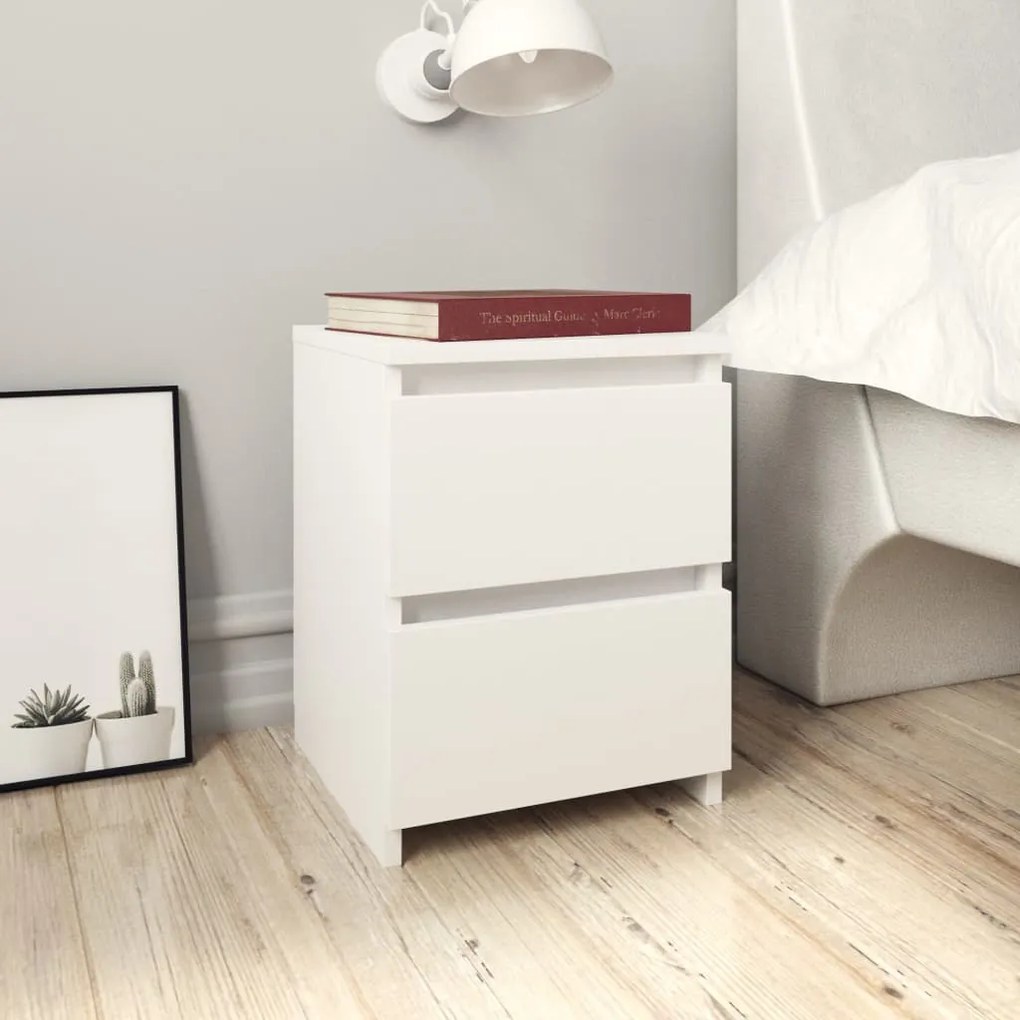 Comodini 2 Pz Bianco 30x30x40 Cm İn Legno Ingegnerizzato /