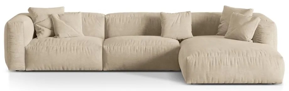 Divano angolare componibile beige (con penisola a destra/con chaise lounge) con rivestimento in velluto Martina – Micadoni