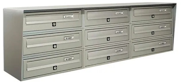 Casellario postale condominiale ALUBOX  Slim 9 posti formato rivista in alluminio argento satinato L 116 x P 30 x H 38 cm
