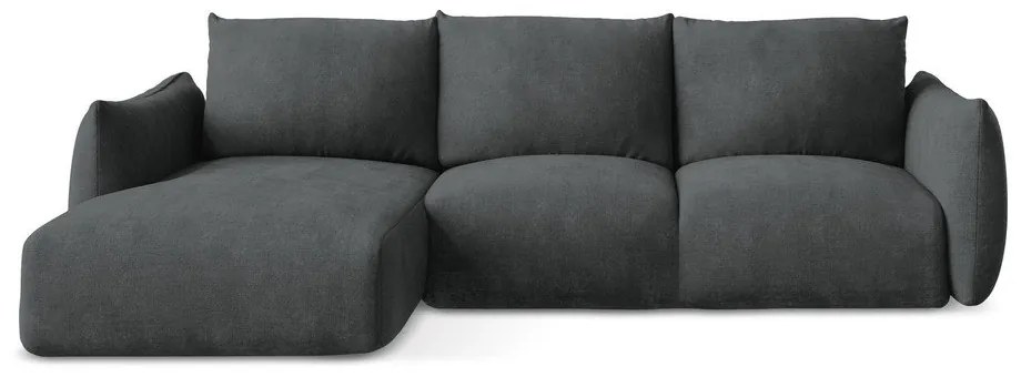 Divano angolare grigio scuro allungabile (con penisola a sinistra/con chaise lounge) con rivestimento in ciniglia Leila – Makamii