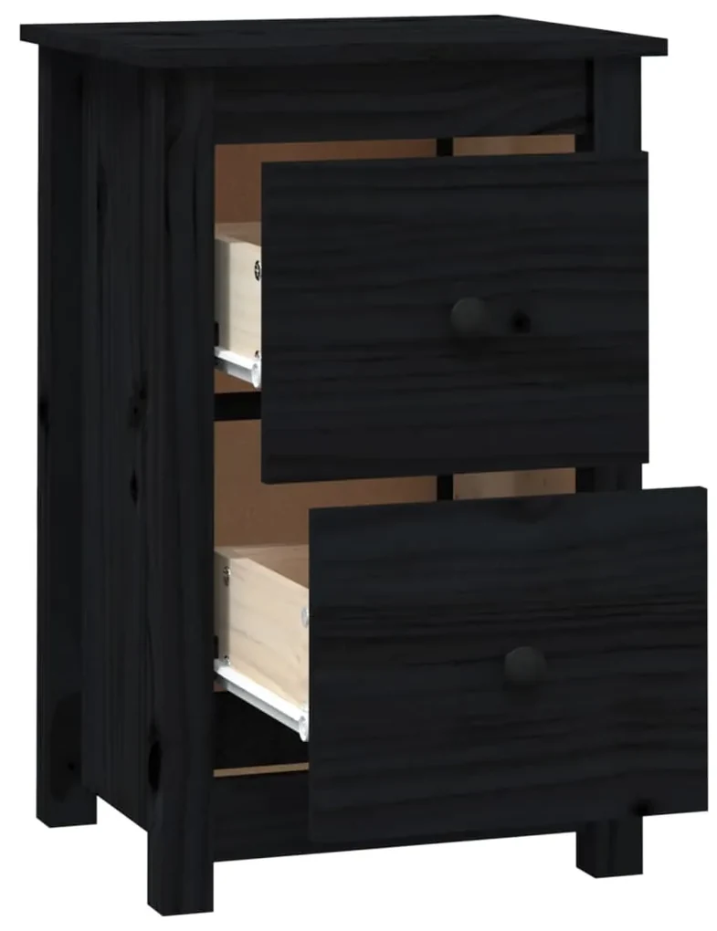 Comodino nera 40x35x61,5 cm in legno massello di pino