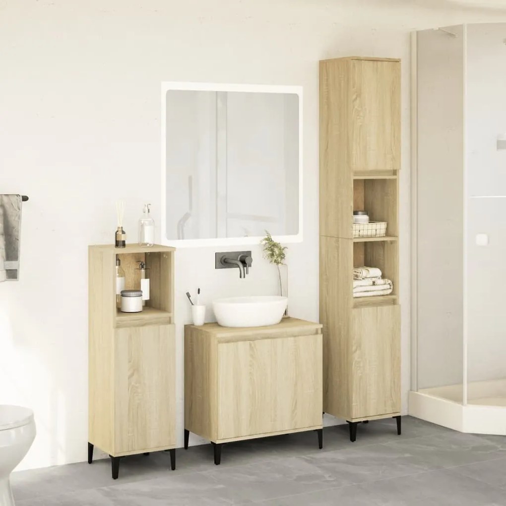 Set mobili da bagno 3 pz rovere sonoma in legno multistrato