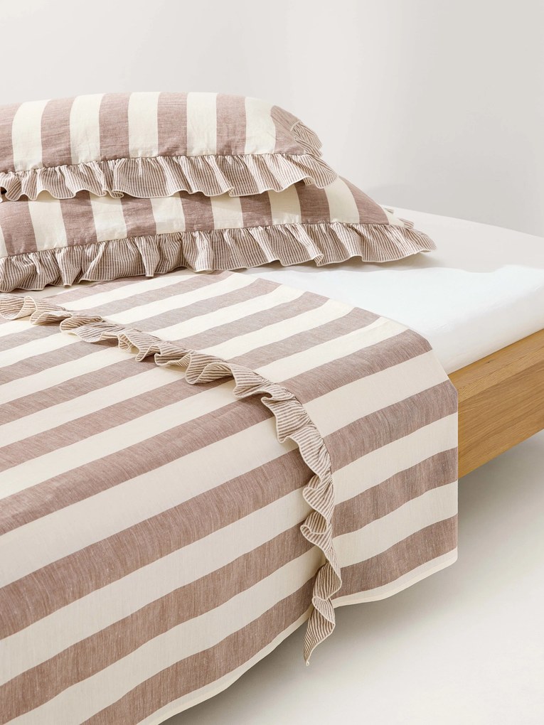 Lenzuolo in misto lino e cotone con volant Posie