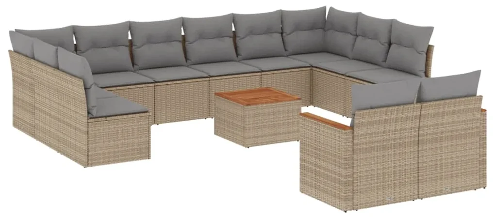 Set divano da giardino 13 pz con cuscini beige in polyrattan