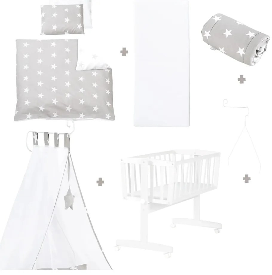 Culla bianca su ruote con baldacchino 40x90 cm Little stars - Roba