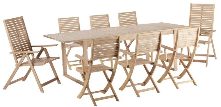 Set tavolo e sedie Solaris NATERIAL in acacia marrone per 8 persone