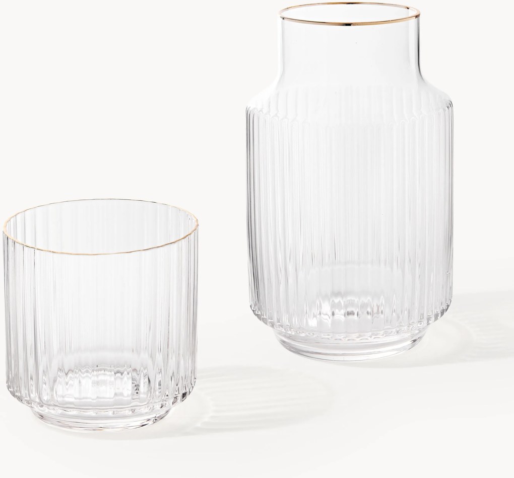 Set caraffa e bicchiere in vetro soffiato con bordo dorato Aleo 2 pz