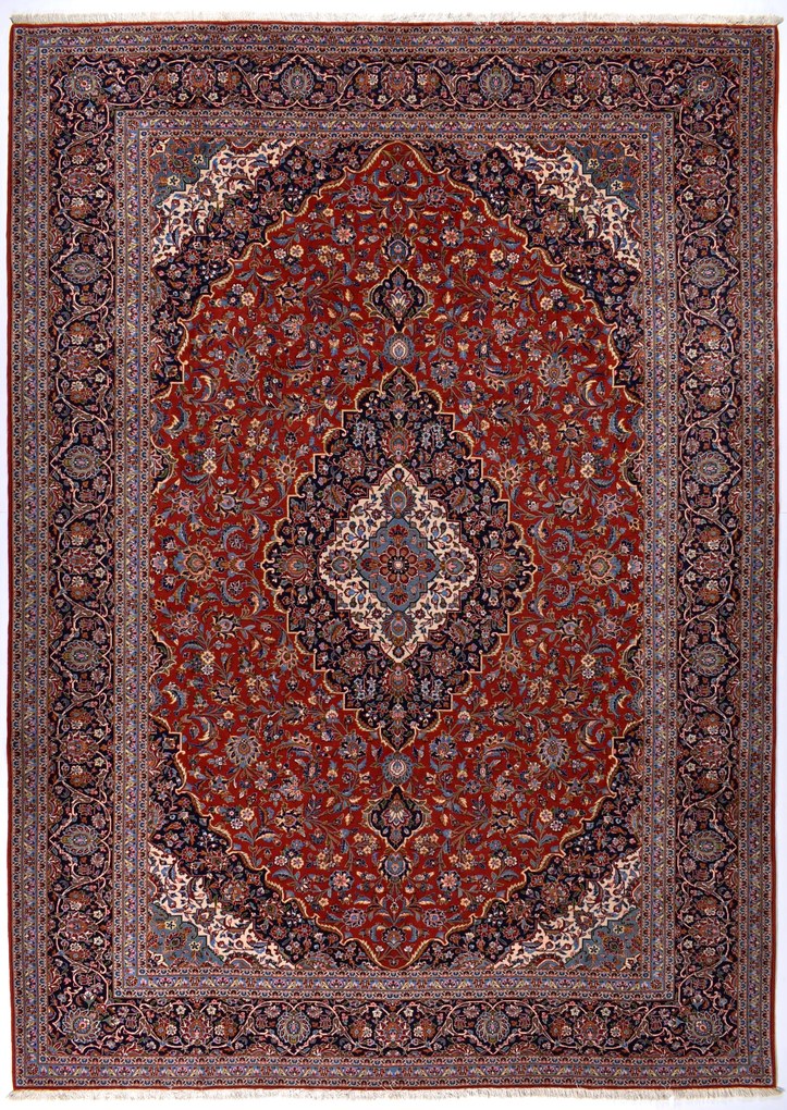 Kashan Tappeto 380x270 Rosso (Iran) Annodato A Mano