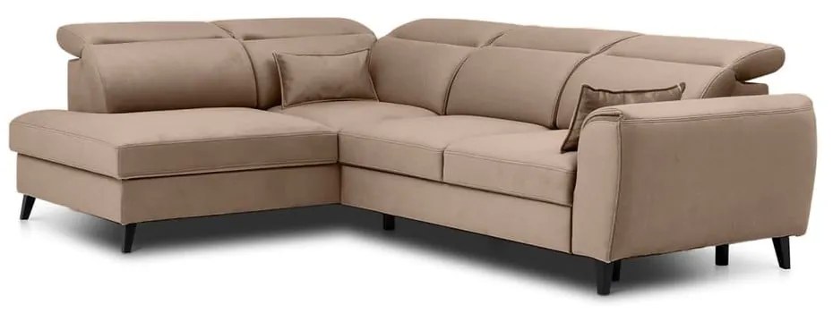 Divano angolare marrone chiaro allungabile/con contenitore (con penisola a sinistra/a L) e rivestimento in velluto Noble – ELTAP