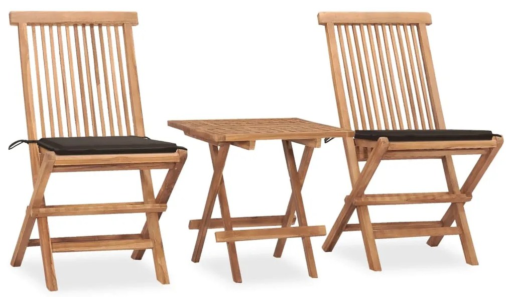 Set Da Pranzo Giardino Pieghevole 3 Pz Cuscino Massello Di Teak /