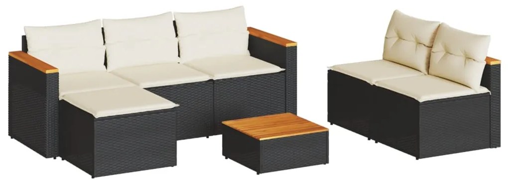 Set divani da giardino 5 pz con cuscini nero polyrattan acacia