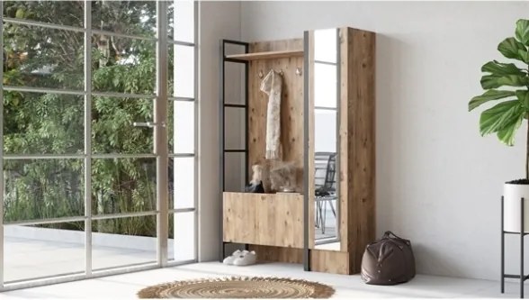 Mobile Ingresso Con Scarpiera Appendiabiti E Specchio Stile Industrial Fiona DX