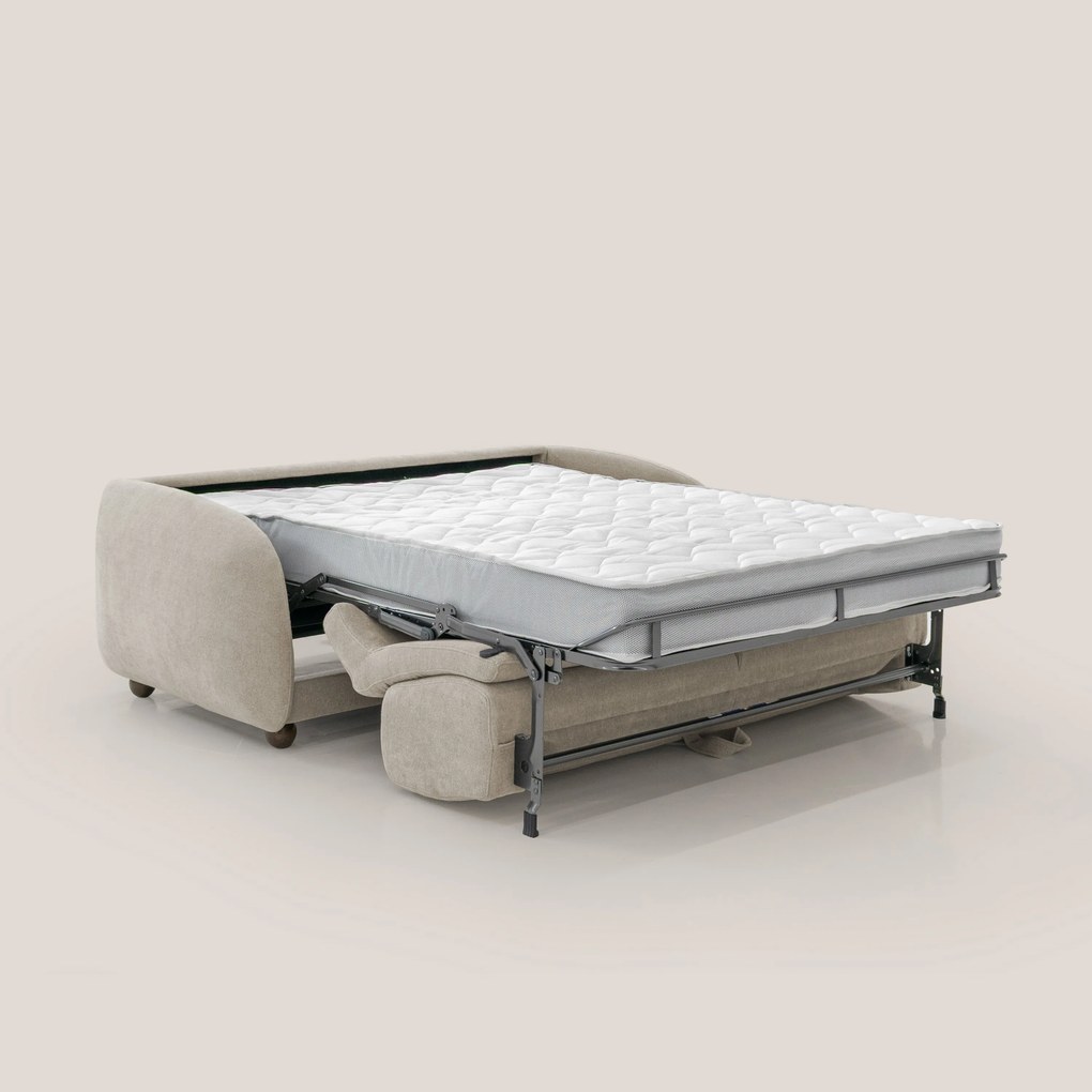 Giglio divano letto scandinavo japandi con materasso H18 cm in tessuto Bouclé impermeabile T07