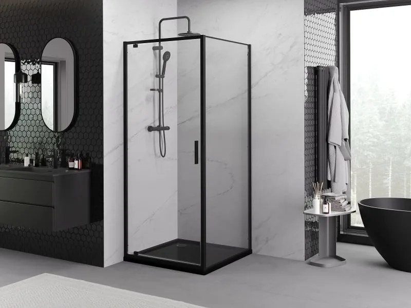 Mexen Exo-BR cabina doccia a battente 90 x 90 cm, trasparente, nera - 8181-090-090-70-00