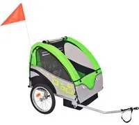 Rimorchio da Bici per Bambini Grigio e Verde 30 kg