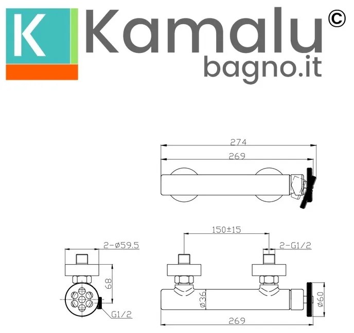 Kamalu - miscelatore doccia con rotella monocomando finitura lucida | inner-cromo