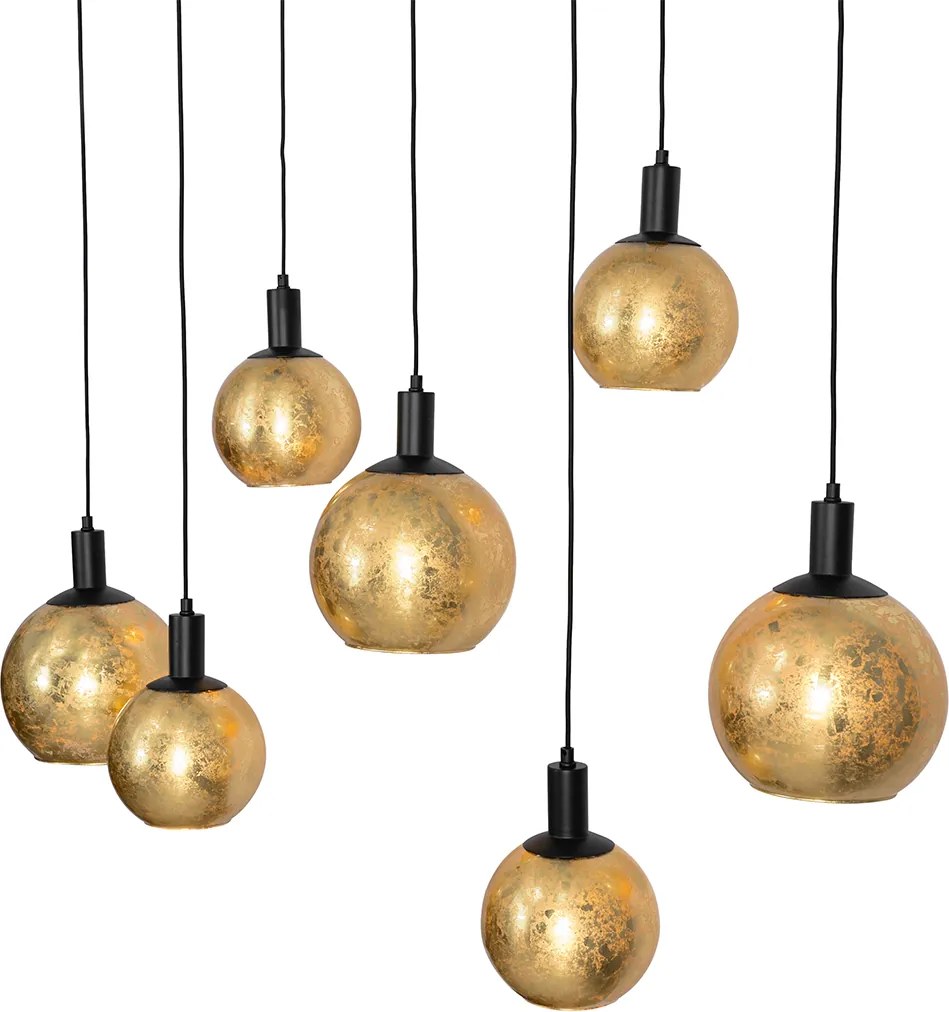 Lampada a sospensione smart nera con vetro oro 7 luci incl. 7 Wifi A60 - Bert