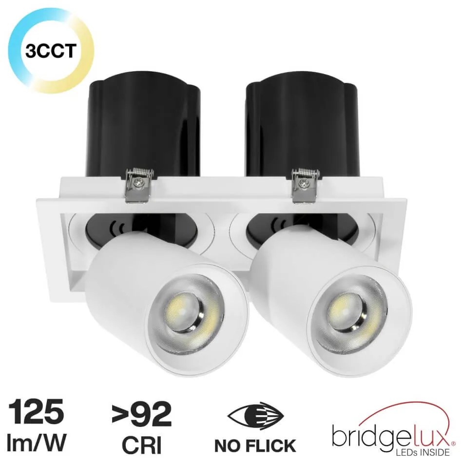 Faro LED da Incasso 2x30W Orientabile CCT Foro Ø235x120 Bridgelux LED Colore Bianco Variabile CCT