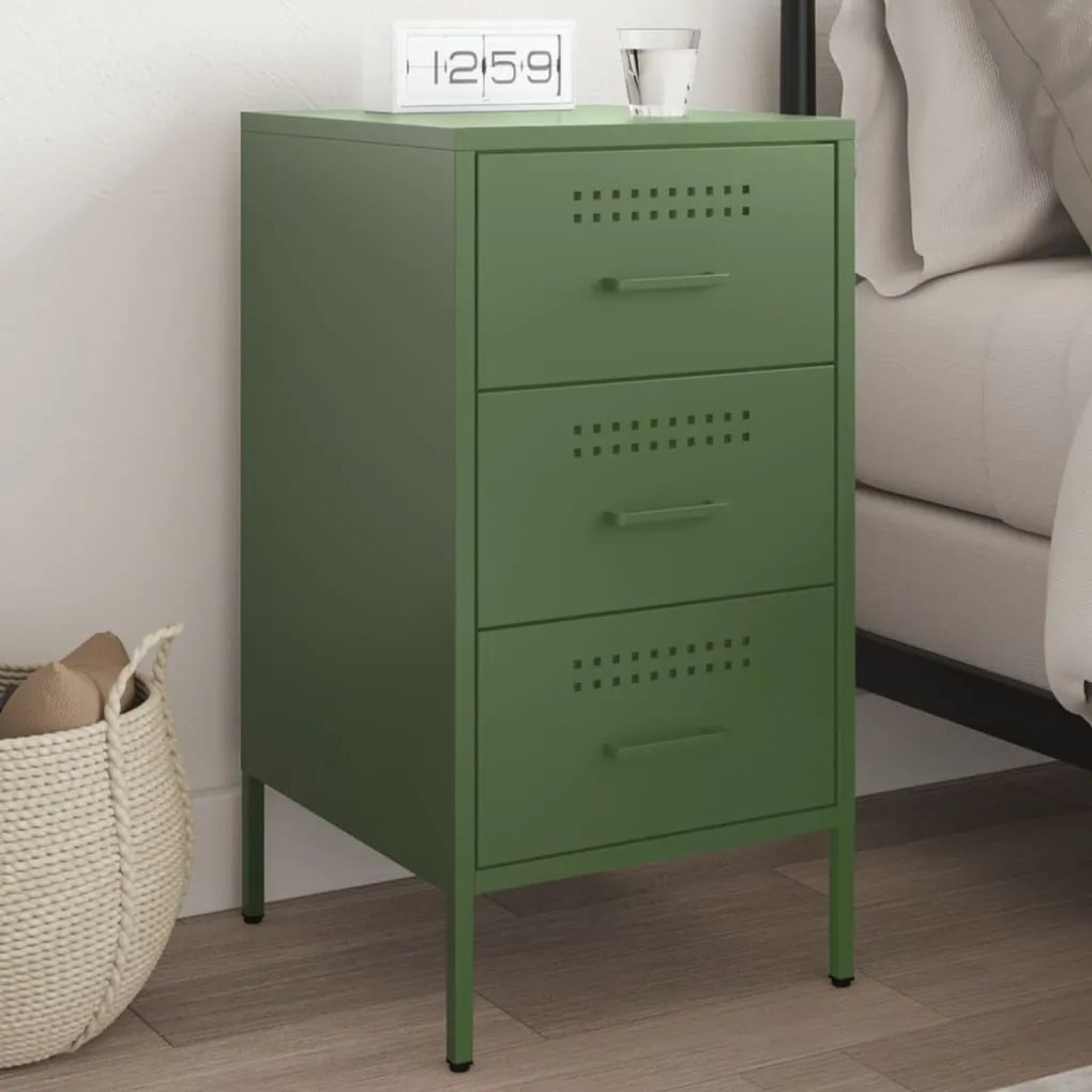 Comodino Verde Oliva 36x39x68 Cm İn Acciaio /