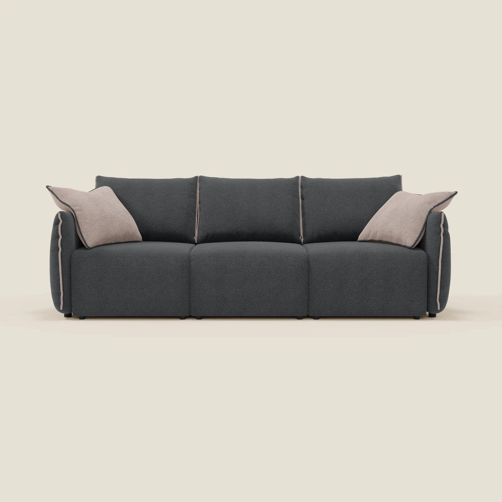 Flexar divano con 3 sedute allungabili schienale in piuma d'oca in bouclé impermeabile T07 antracite - rosa