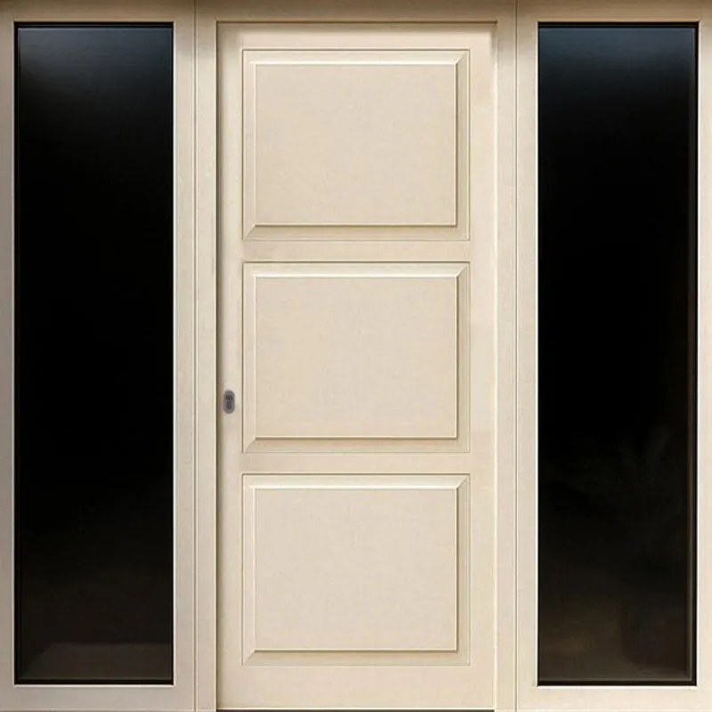 Portoncino d'ingresso in alluminio Bugnale 42 L 80 x H 210 cm bianco/noce apertura a destra