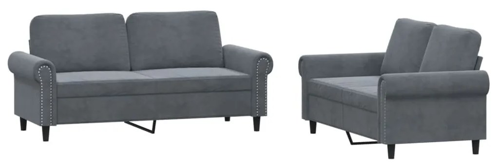 Set di divani 2 pz con cuscini grigio scuro in velluto