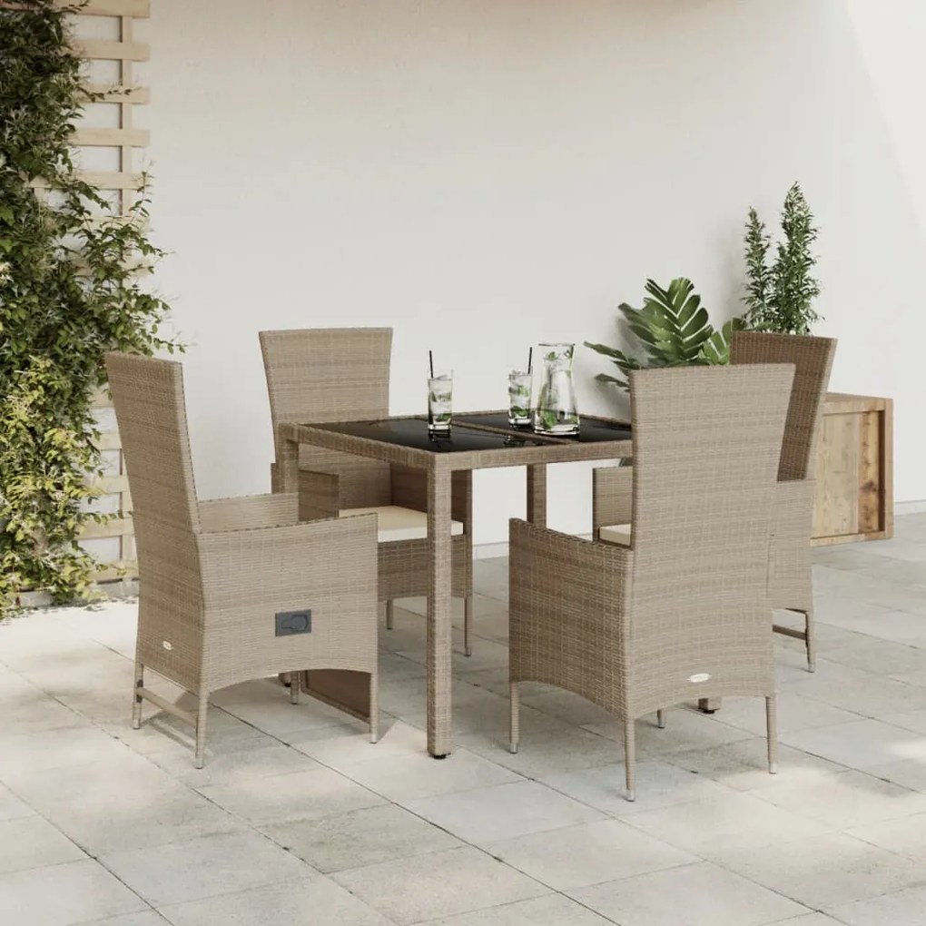 Set da pranzo da giardino 5 pz con cuscini beige in polyrattan