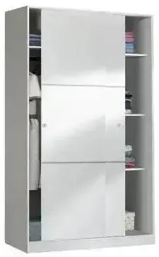 Armadio scorrevole 120x50x200h bianco lucido - 2 ante e 5 ripiani interni