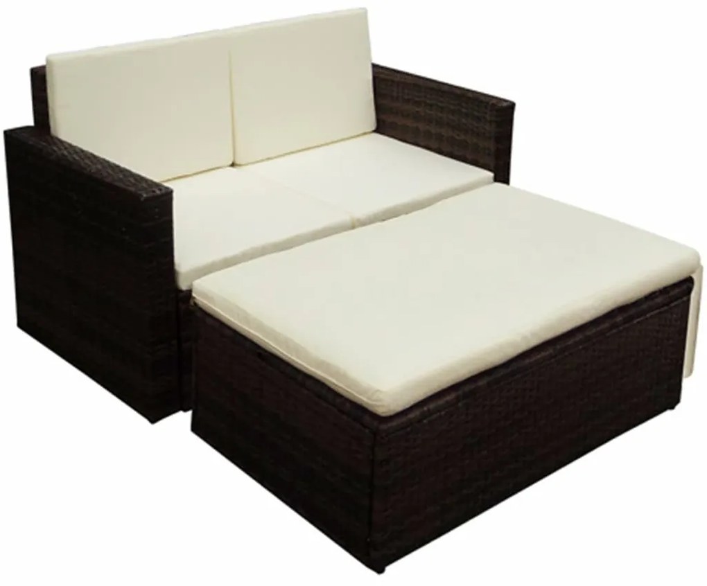 Set divani da giardino 2 pz con cuscini in polyrattan marrone