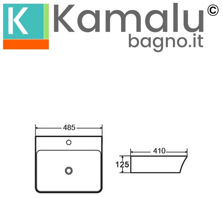 Kamalu - lavabo bagno da appoggio design rettangolare 48.5 cm ceramica bianca | kl-4850