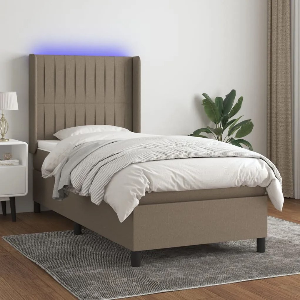 Letto A Molle Con Materasso E Led Tortora 90x200 Cm İn Tessuto /