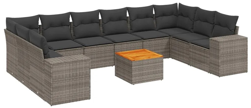 Set Divani da Giardino 11 pz con Cuscini in Polyrattan Grigio