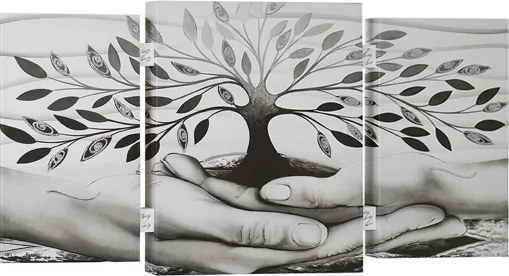 Quadro TRIS moderno su tela 65x146 cm telaio in legno tema Albero Della Vita