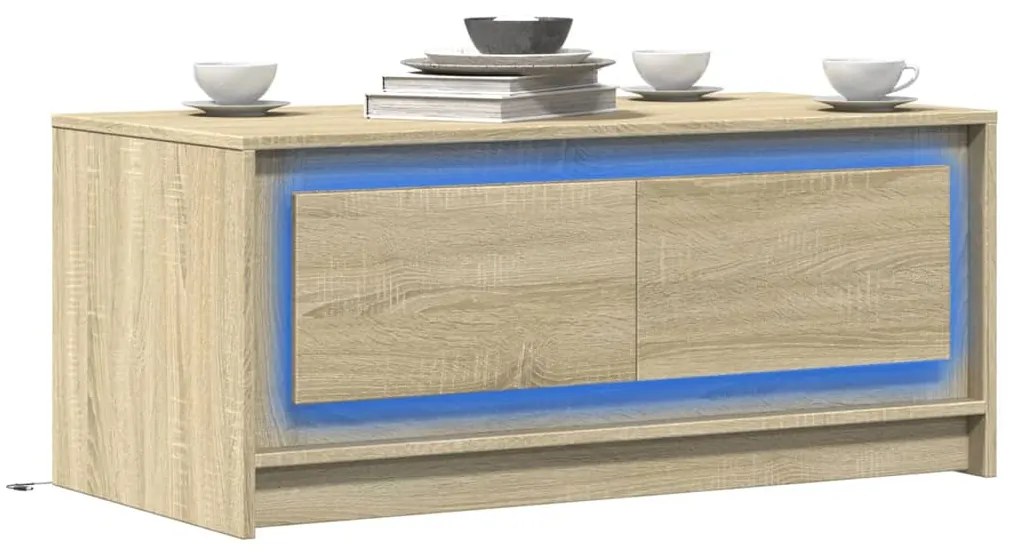 Tavolino Da Salotto Con Luci Led Rovere Sonoma İn Truciolato /
