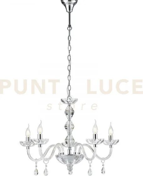 Lampadario riflesso cromo 5 luci attacco e14 70x190cm decorato in c...