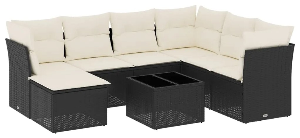 Set divani da giardino con cuscini 8 pz nero in polyrattan