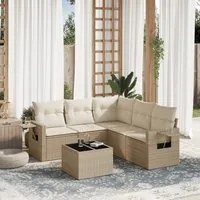 Set Divano da Giardino 6 pz con Cuscini Beige in Polyrattan 3252495