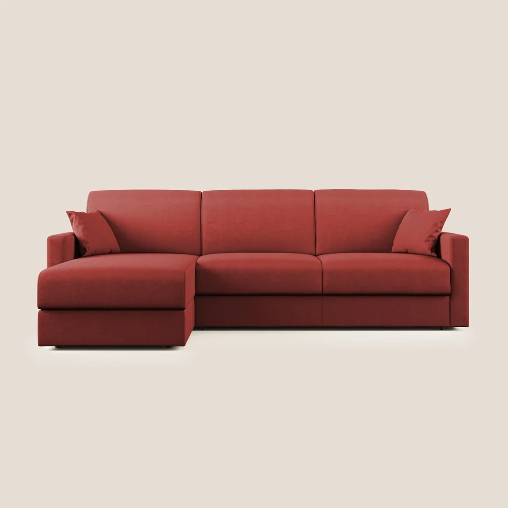 Chris Divano letto angolare con penisola in microfibra smacchiabile T11 Rosso 268 cm Sinistro (mat. 140x197)