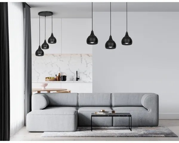 Lampadario su filo AKTAN 3xE27/60W/230V nero tondo