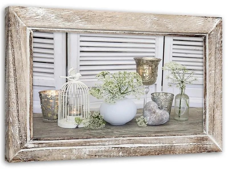 Quadro su tela, Natura morta Shabby chic  Dimensioni 60x40