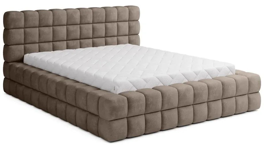 Letto matrimoniale imbottito marrone chiaro con contenitore e rete inclusi 140x200 cm Dizzle – ELTAP