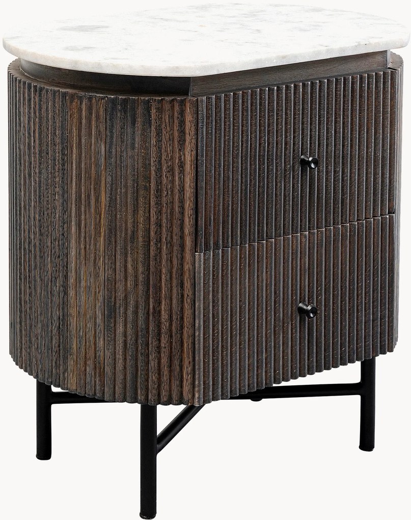 Comodino in legno di mango con piano in marmo e cassetti Glenn