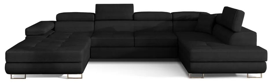 Divano angolare nero allungabile/con contenitore (con penisola a destra/a U) e rivestimento in velluto Rodrigo – ELTAP