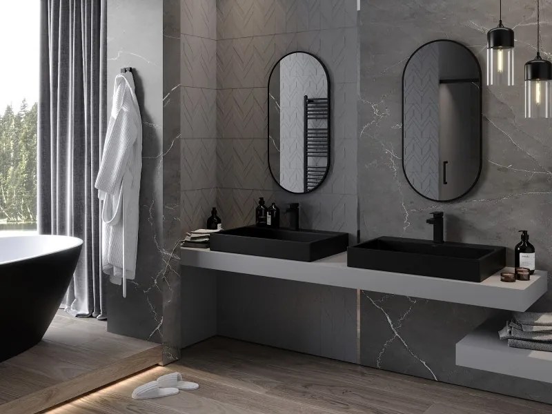 Mexen Loft specchio da bagno ovale 90 x 45 cm, cornice nera - 9851-090-045-000-70