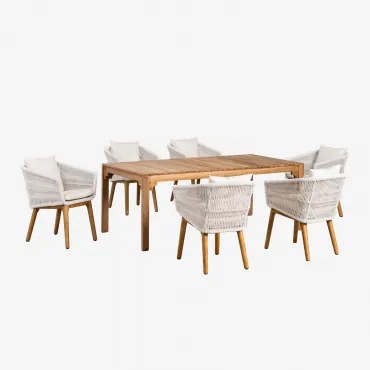 Set Di Tavolo Da Pranzo Rettangolare (200x100 Cm) In Legno Donal E 6 Sedie Da Pranzo Barker Gardenia Bianco - Sklum