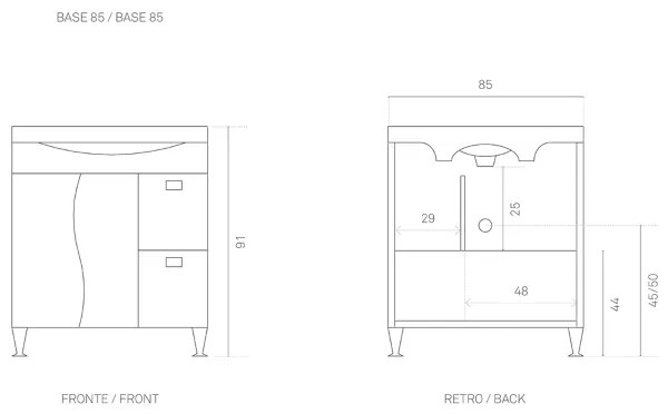 Mobile bagno a terra 85 cm con 2 ante e cassetti Cemento Chiaro - Onda